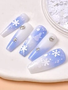 1 盒白色雪花闪光，彩色不对称亮片，混合 DIY 美甲用品，适合秋冬季、圣诞节 - 白色 - 查看 3