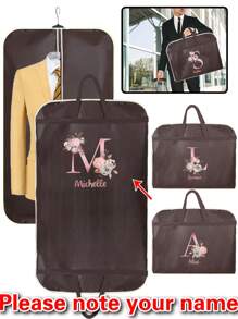 1pc Customized Portable Dustproof 1pc 1pc Clothing Covers Personal Tailor Nonwovens Waterproof Clothes Dust Cover Tote Bags Personalized Custom Pattern Name Pink Flower Initials A To Z Letter Clothes Dust Case Dress Protector Garment Bags Outdoors Close Organizer Dress Cover Suit Coat Storage Bag Garment Bags Wardrobe Hanging Garment Protector Cover Bag - Brown - View 1