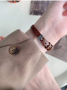 1 件全新简约小巧方形表盘女士石英表，金色表盘搭配黑色表带，适合送礼/派对/搭配 - 棕色 - 查看 4