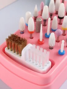 2 In 1 Nail Drill Bit Holder And Nail Drill Bits Cleaner Brush Case, 30 Holes Nail Drill Bits Organizer Display Stand Container Box, Manicure Drill Cleaning Brush, Professional Nail Tools