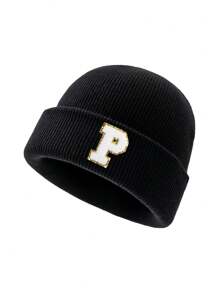 1 件时尚 26 字母图案针织帽，百搭保暖羊毛帽，适合男士秋冬户外穿着，很棒的礼物