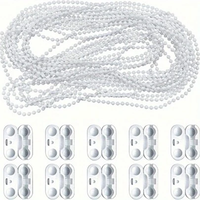 A Set Of 10 Meters (10.94 Yards) Of Beaded Chain With 10 Connectors For Roller Blinds Beaded Chain Cords, Roman Blinds, Cellular Blinds, Vertical Blinds Repair Accessories (White)