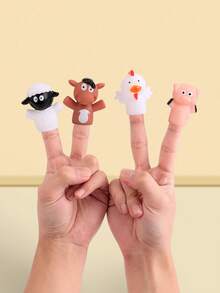 1pc/Set 5pcs Storytelling Little Pig, Lamb, Cow Hand Puppets, Rubber Animal Finger Puppets Dolls - Multicolor - View 5