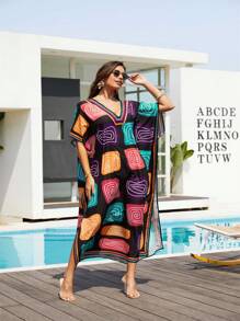 Women's Kaftan Blouse Side Split Home Casual Cover Up Four Side Stretch Fabric Dress Cover Up