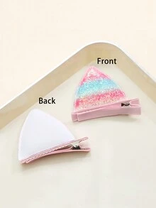 2 件万圣节彩色猫耳布艺发夹，亮片立体蝴蝶结鳄鱼发夹，适合女孩公主节日聚会和派对 - 小貓耳髮夾 - 查看 4