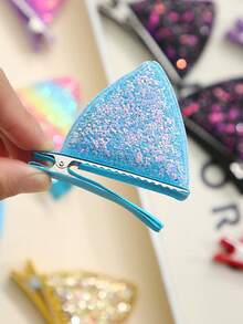 2 件万圣节彩色猫耳布艺发夹，亮片立体蝴蝶结鳄鱼发夹，适合女孩公主节日聚会和派对 - 小貓耳髮夾 - 查看 3