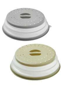 Tapa salpicadura de microondas con ventilación para alimentos, protector contra salpicaduras y accesorio de cocina colador para frutas, verduras, tapa de plato de microondas con orificio para gancho, apto para lavavajillas, tapa protectora plegable y ventilada de silicona - tapa de plato y vajilla de microondas con asa - silicona y plástico - Multicolor - Ver 15