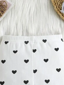 3pcs/Set Baby Girls' Heart Print Ribbed Knit Casual Pants - Multicolor - View 10
