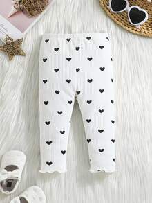 3pcs/Set Baby Girls' Heart Print Ribbed Knit Casual Pants - Multicolor - View 9