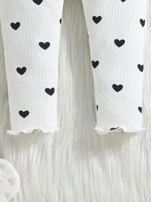 3pcs/Set Baby Girls' Heart Print Ribbed Knit Casual Pants - Multicolor - View 11