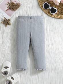 3pcs/Set Baby Girls' Heart Print Ribbed Knit Casual Pants - Multicolor - View 6