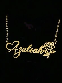 1PC Colar com pingente de coração rosa personalizado para mulheres, cor dourada, aço inoxidável, nome personalizado, colar, joia estética de casamento, acessórios de uso diário, presente de Natal