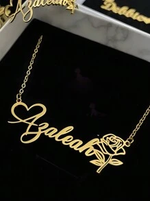 1PC Colar com pingente de coração rosa personalizado para mulheres, cor dourada, aço inoxidável, nome personalizado, colar, joia estética de casamento, acessórios de uso diário, presente de Natal