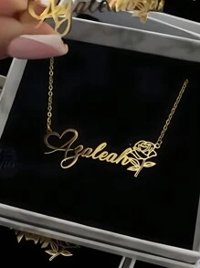 1PC Colar com pingente de coração rosa personalizado para mulheres, cor dourada, aço inoxidável, nome personalizado, colar, joia estética de casamento, acessórios de uso diário, presente de Natal