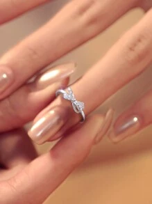 ESBERRY 1 件 S925 纯银可爱精致蝴蝶结戒指女士戒指情人节饰品精美女士珠宝礼物 - 蝴蝶結戒指 - 查看 3