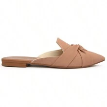 Mule Feminino Sapatilha Sapato Mocassim Muller Bico Fino com Entrelaçado Bege