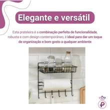 Ideal Kit Premium Set Organizer For Spices And Condiments With Paper Towel Roll Holder And Hooks - Multipurpose Wire With Condiment And Utensil Holder - 黑色 - 查看 6