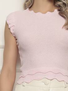 ONLYONE - JAPANESE MODAL SLEEVE CROPPED TOP WITH WAVE DETAIL HEM - SHEIN FIMINAS TOPS KNIT TOPS - Baby Pink - View 2