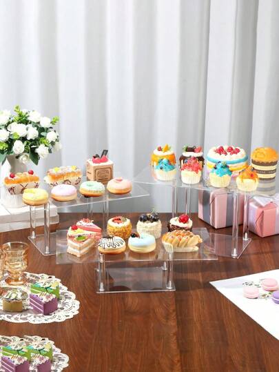 1 套/3 件带螺丝刀的亚克力展示架，现代简约浪漫方形/矩形/透明托盘，适用于纸杯蛋糕、蛋挞、糖果，适合节日、返校派对、生日、婚礼