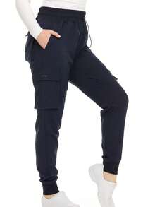 Women's Cargo Scrub Jogger Pants – 4-Way Stretch, Elastic Waist, Multiple Utility Pockets, Wrinkle-Resistant, Workwear For Nurses & Healthcare Professionals - 藏蓝色 - 查看 4