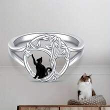 Eleganter Ring mit Schwarzer Katze & Lebensbaum Motiv, tolles Geschenk für Freunde & Familie zu Geburtstag, Weihnachten
