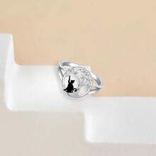 Eleganter Ring mit Schwarzer Katze & Lebensbaum Motiv, tolles Geschenk für Freunde & Familie zu Geburtstag, Weihnachten