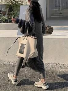 2025 Autumn/Winter New Slouchy Mid-Length Dual Pocket Knitted Cardigan For Women - Grey - View 2