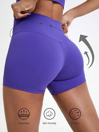 1 pieza Pantalones cortos deportivos de yoga para exteriores, entrenamiento, gimnasio, carrera. Pantalones cortos de ciclismo de cintura alta y transpirables