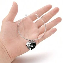 Personalisiertes Herz-förmiges Foto-Armband, schwarzes Edelstahl-Herz-Armband, personalisiert für Familie, Haustier, Schwarz-Weiß-Foto, Geburtstagsgeschenk, Urlaubsgeschenk Valentinstag