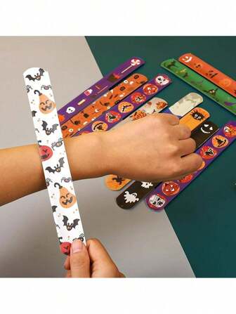 10/20pcs Halloween Slap Bracelets Party Decorations Wrist Spiders & Skull Decor, Christmas Slap Bracelets (Random Color),Christmas