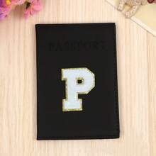 Chic Personalized Passport Holder For Women & Teens - Initial PU Leather Wallet With 26 Letter Patches, Stylish Travel Card Case, Perfect Unique Gift For Her, Enhance Your Jetset Style Travel Essentials School Back To School School Supplies Holiday Holiday Essentials Vacation Accessories Passport Cover - Black - View 32