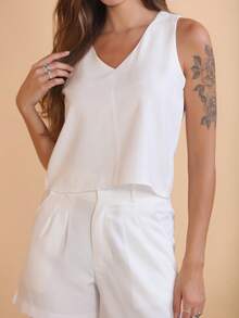 KY FASHION Women's Deep V Neck Tank Top And Shorts Set Custom Made - 白色 - 查看 4