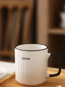 1pc Set Vertical Striped Ceramic Mug, Made Of High Quality Ceramic, Durable, With Spoon, Creative Simple Elegant Design, Milk Cup, Coffee Cup, High-Grade Office Water Cup - White - View 8
