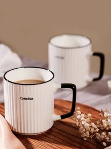 1pc Set Vertical Striped Ceramic Mug, Made Of High Quality Ceramic, Durable, With Spoon, Creative Simple Elegant Design, Milk Cup, Coffee Cup, High-Grade Office Water Cup - White - View 2