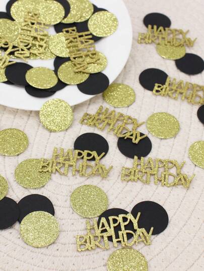 100pcs/Set Black & Gold Happy Birthday Confetti, Glitter Letter And Round Paper Table Scatter, Suitable For Men & Women Adult Birthday Party Decoration