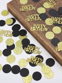 100pcs Black Gold Round Confetti Happy Birthday Paper Sprinkles,Christmas