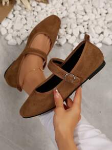 Ballerine nere da donna con cinturini incrociati e punta affusolata, scarpe casual piatte alla moda e versatili, confortevoli per l'autunno - Castano - Visualizzare 2