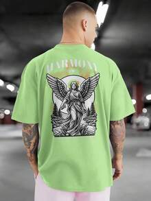 HARMONY STAR 100% Cotton Printed T-Shirt Front And Back GPJ1 - 薄荷綠 - 查看 3