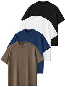 Kit 4 Premium Men's Oversized T-Shirts 100% Cotton Thick Plain Basic Streetwear - Nhiều màu - Xem 1