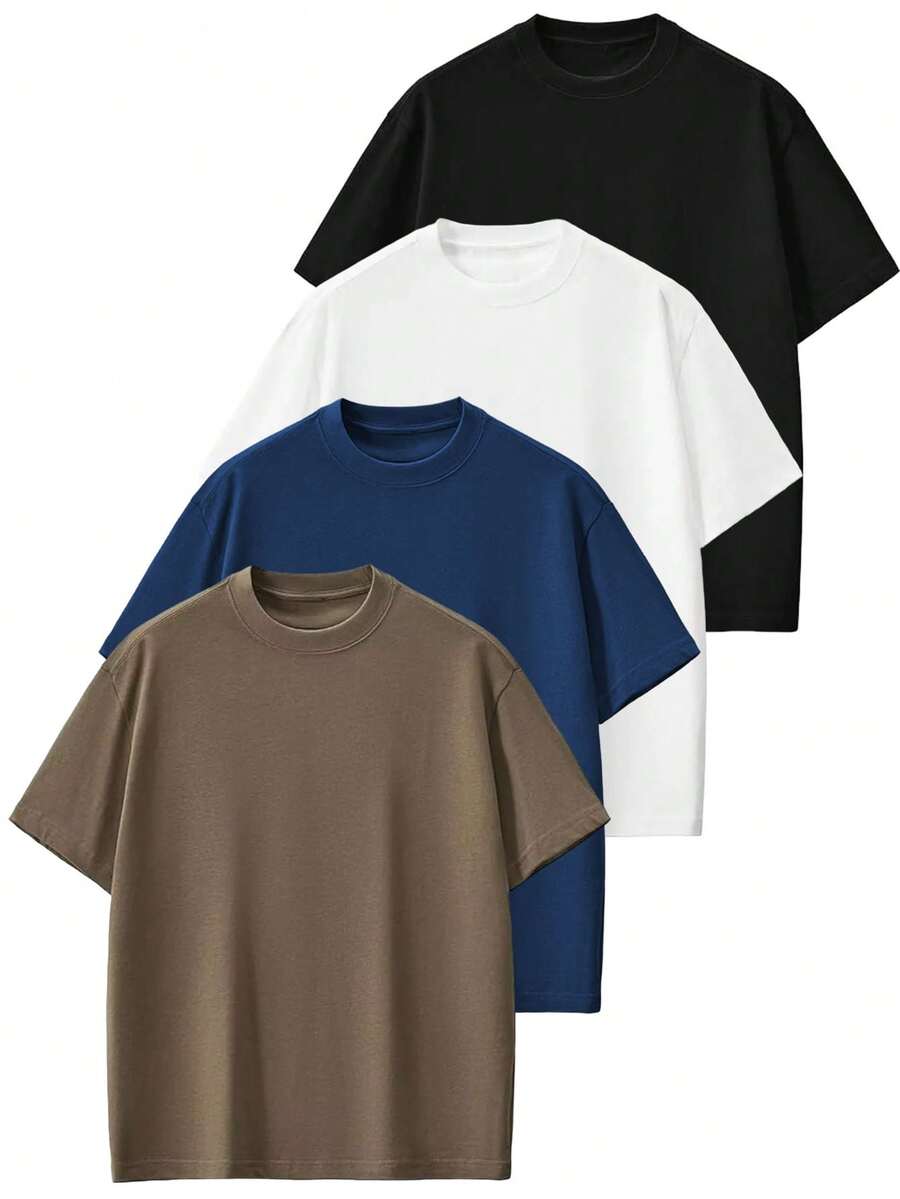 Kit 4 Premium Men's Oversized T-Shirts 100% Cotton Thick Plain Basic Streetwear - Nhiều màu - Xem 1