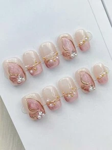 10Pcs Minimalist Delicate Short Cat Eye Faux Pearl Mermaid Tail Butterfly Nail Decor Press On Nails Nail Supplies Nails - Multicolor - View 3