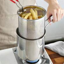 304 Stainless Steel Deep Fryer, With Fry Basket And Pasta Strainer - Mini Tempura Cooking Pot, Suitable For Frying Fries, Chicken, Meatballs Etc. - Multi-Function Kitchen Cookware Seafood Boil - Silver - View 3
