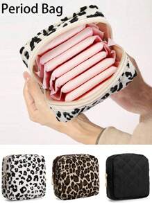 1pc Cow Print Zipper Sanitary Pad Pouch, Large Capacity Portable Bag For Storing Sanitary Pads, Liners, Tampons, Also Can Hold Cosmetics, Coins, Small Items, Versatile For Home, Gift, Travel, Holidays (Halloween, Christmas), Bohemian Style - Multicolor - View 1