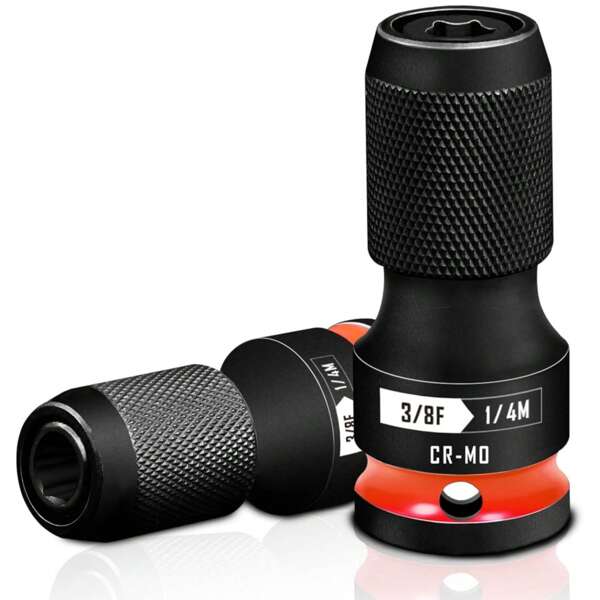 2PCS Quick Release Impact Bit Holders 3/8-Inch Square Drive To 1/4-Inch Hex Socket Adapter, CR-MO Steel