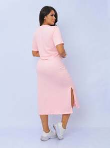 Midi Sweatshirt Dress With Front Pockets - Stylish And Modern | Fashion 2024 - 淺粉色 - 查看 2