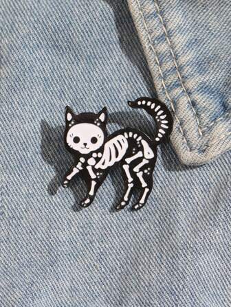 1pc Fashionable Metal Skull Cat Badge For Bags, Clothes, Scarves, Hats, Perfect Gift For Girls
