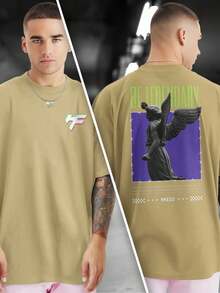 BE 100% Cotton Front And Back Printed T-Shirt GPJ1 - Màu Khaki - Xem 1