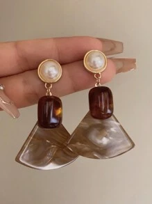 1pair Resin Geometric Retro Earrings For Women, Casual & Party Wear