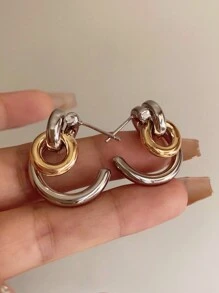 1 Paar Zweifarbige 18K Vergoldete Metallohrringe von hoher Qualität für Frauen, Alltag, Party, Abend
