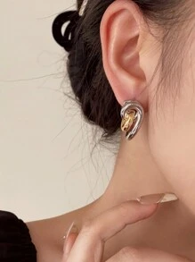 1 Paar Zweifarbige 18K Vergoldete Metallohrringe von hoher Qualität für Frauen, Alltag, Party, Abend